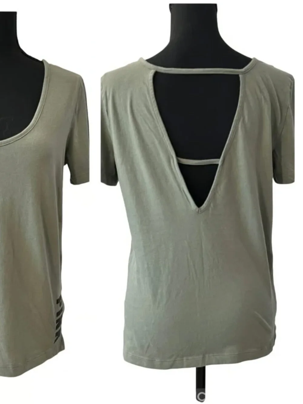 Victoria’s Secret PINK Olive Green Deep Scoop V-Back Short Sleeve Tee - Picture 8 of 8